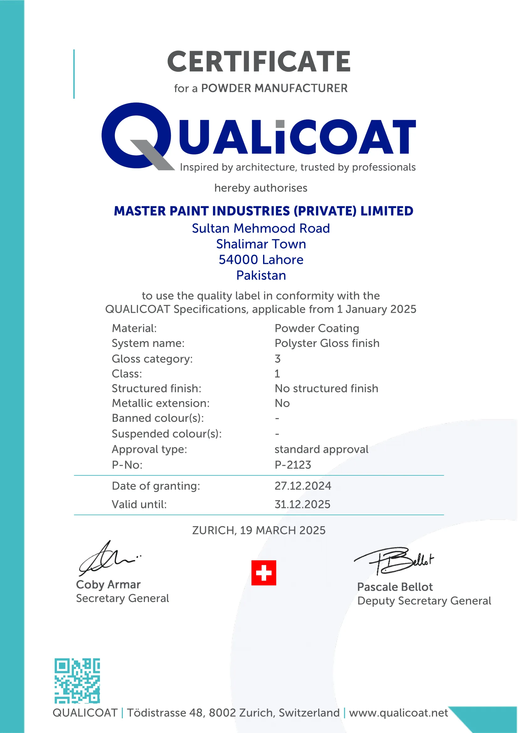 Qualicoat Certificate Image